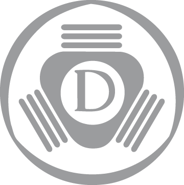 Logo mit einem Buchstaben D in der Mitte, umgeben von einem Kreis, mit Linien auf beiden Seiten.