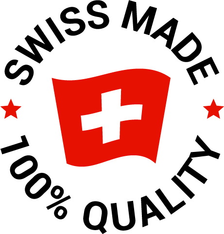Das Bild zeigt ein rot-weißes Schweizerkreuz auf einer roten Fahne, flankiert von zwei roten Sternen, mit dem Text "Schweizer Traditionsveranstaltung".