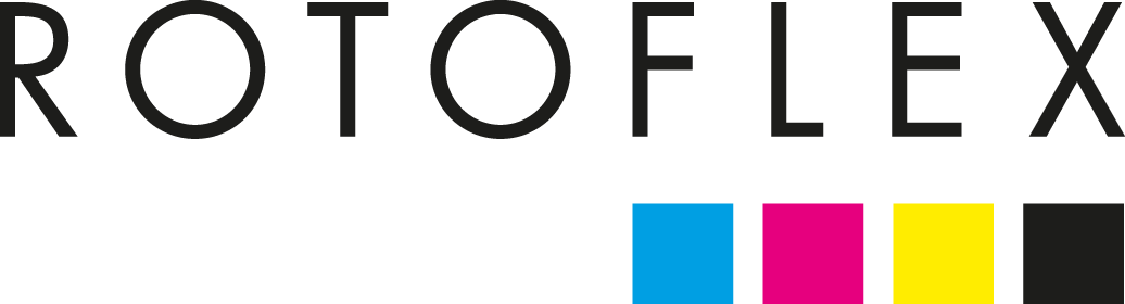 Logo von ROTOFLEX mit Farben Blau, Pink, Gelb und Schwarz.