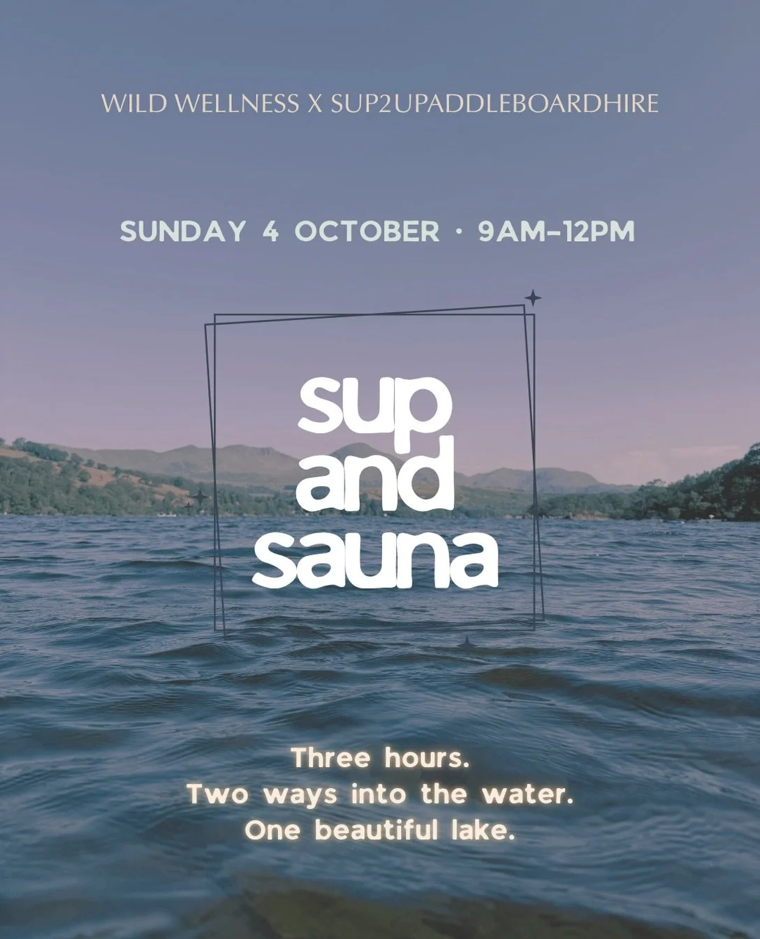 SUP &amp; SAUNA

Three hours. Two ways into the water. One beautiful lake.

This October, we&rsquo;re heading out onto Coniston Water with Les for a morning of movement, adventure, heat and cold.

We&rsquo;ll start on the water with a 90-minute intro