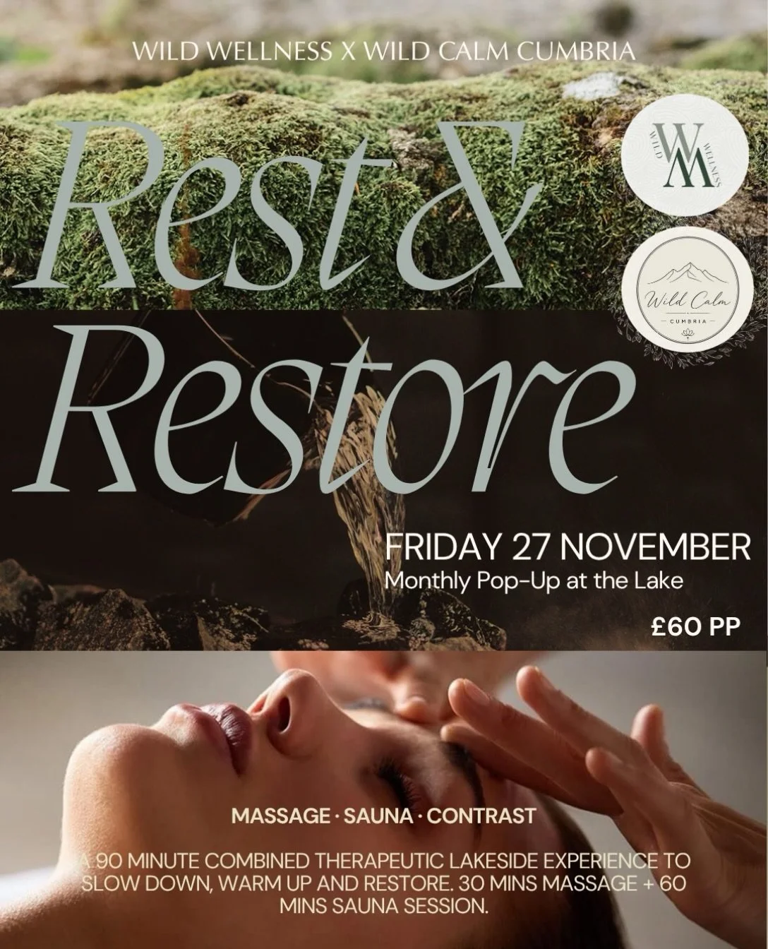 REST &amp; RESTORE 🌿

Did you miss us? Well our monthly pop-up at the lake with Wild Calm Cumbria is back this November.

A 90-minute therapeutic lakeside experience created to help you slow down, warm up and restore.

Your session begins with 30 mi