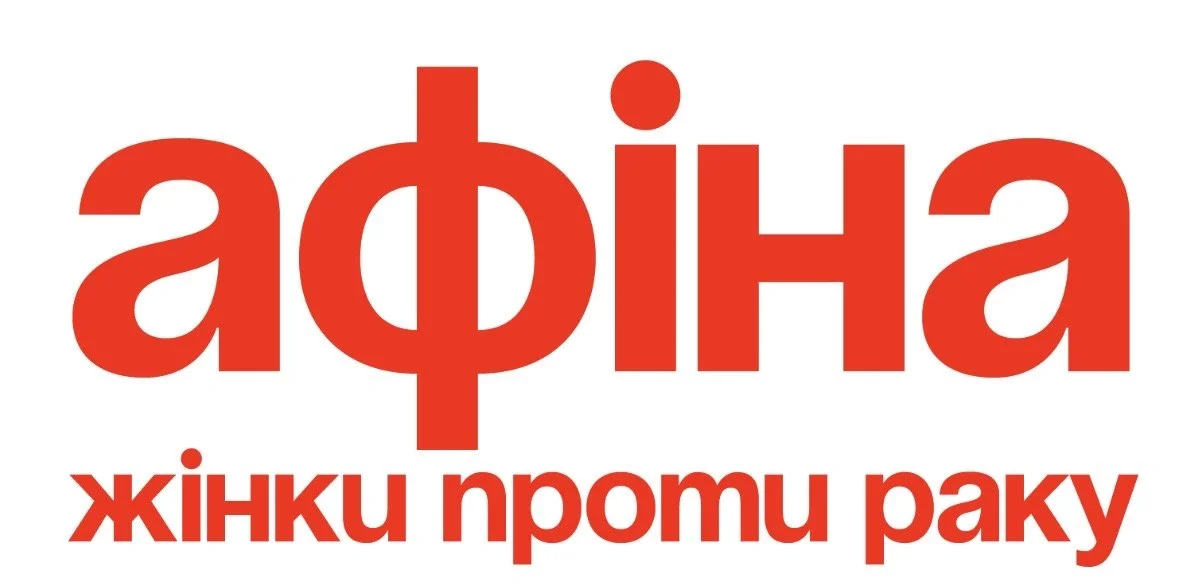 Red logo on white of Athena. Women Against Cancer Ukraine