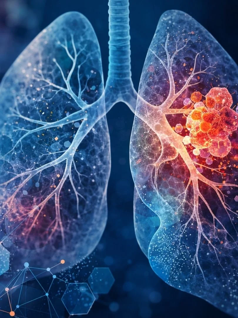 Illustration of lungs highlighting small cell lung cancer for Lung Cancer Europe survey
