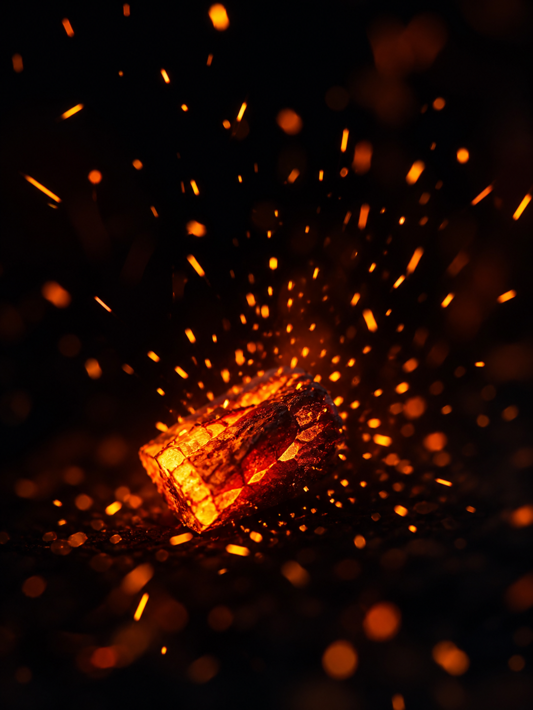 A single glowing ember on a dark background with sparks flying outward in multiple directions, illustrating how lung cancer's secondary tumours can seed further spread throughout the body.