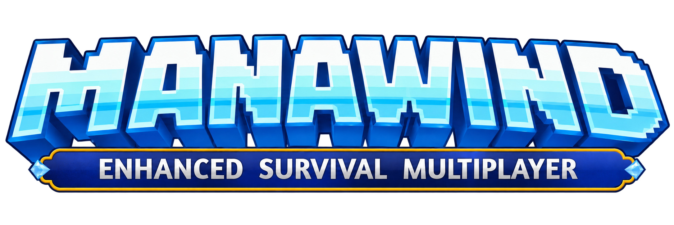 Logo for the game Minecraft, titled 'Minecraft: Enhanced Survival Multiplayer' in blocky, icy letters with blue and white colors.
