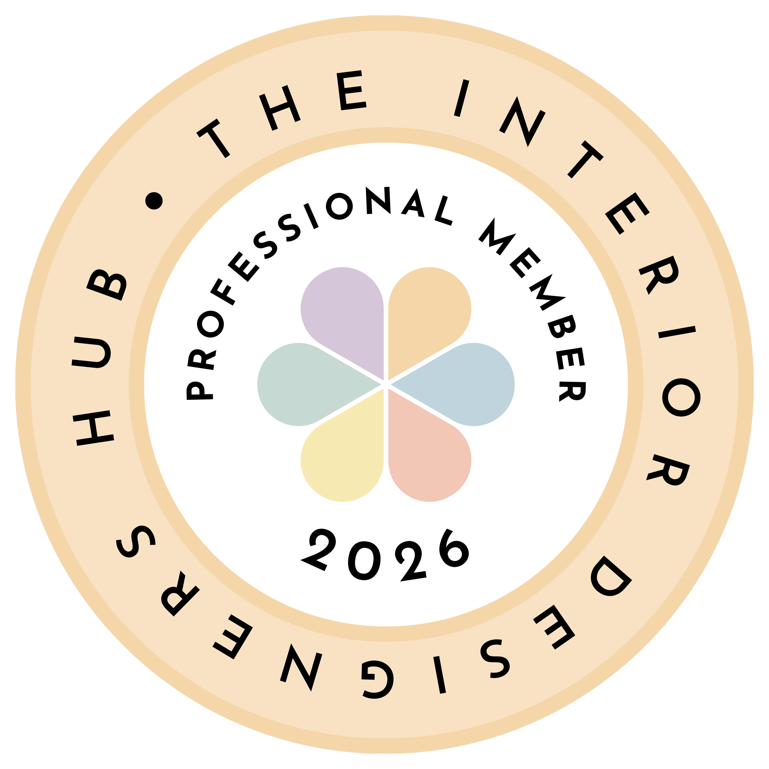 The Interior Designers Hub Professional Member 2026 badge for the new room, an accredited interior design studio in Sevenoaks, Kent.