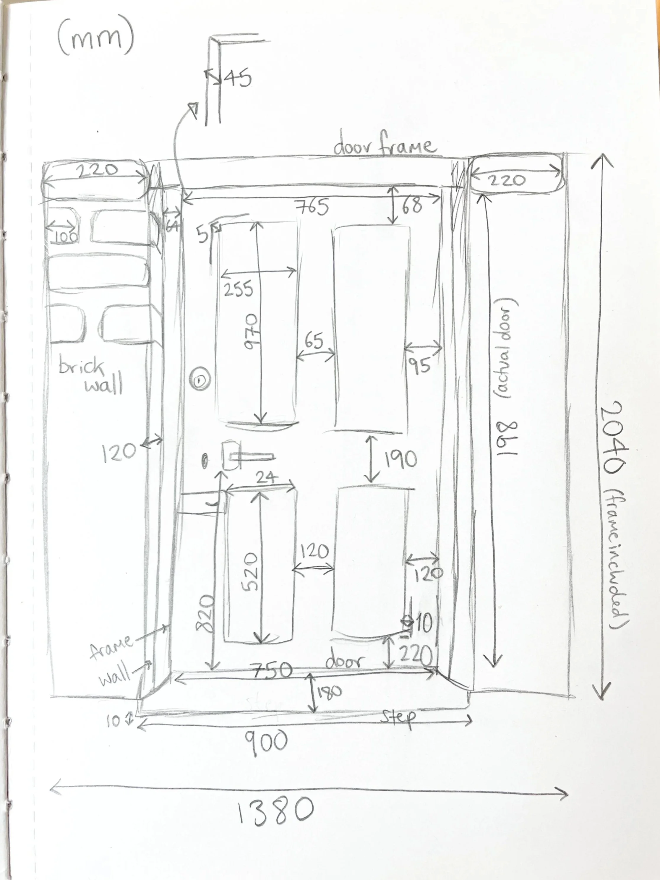 Scaling down measurements for The Door Project with technical drawing