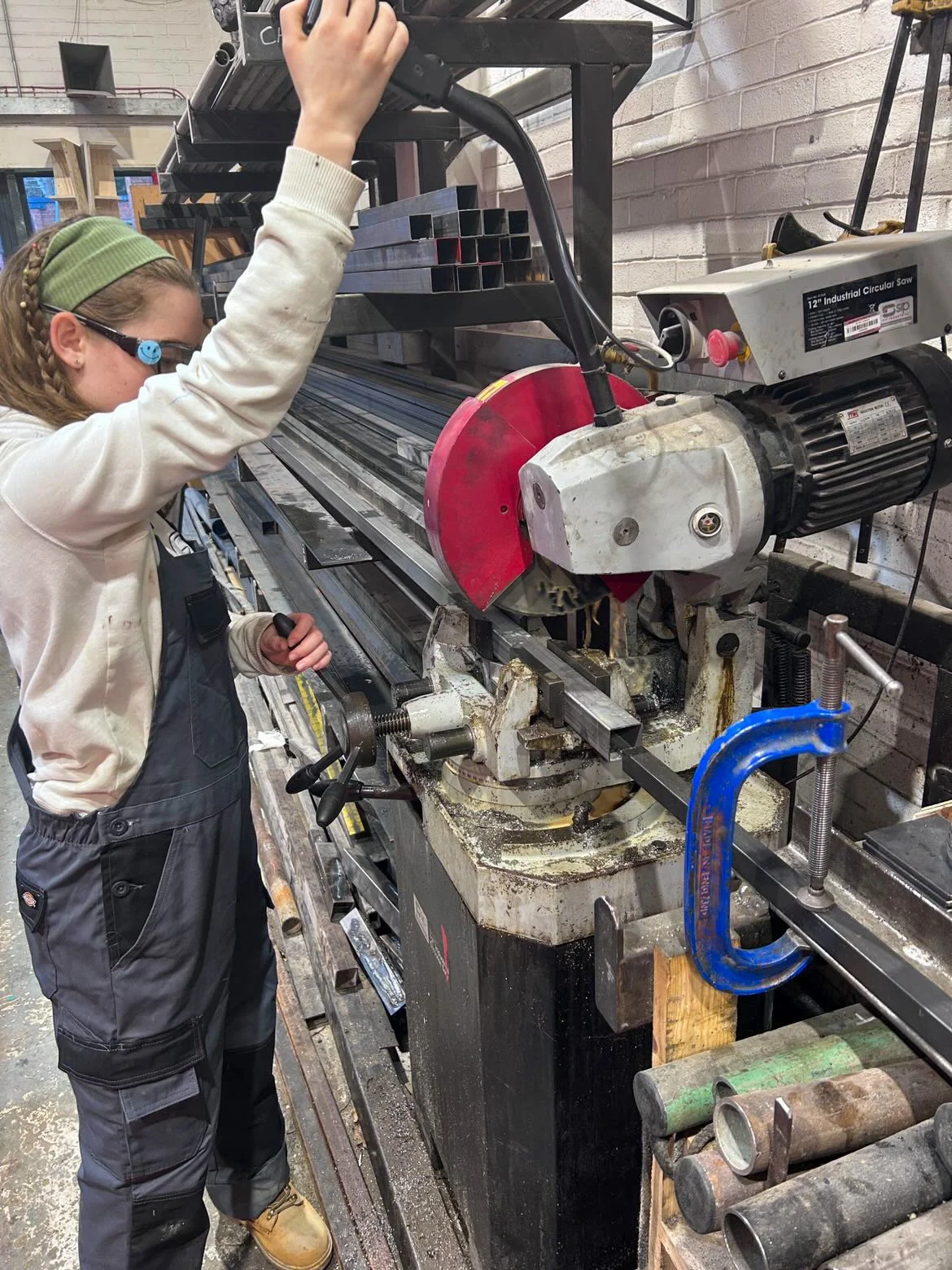 Using a metal cutting Radial Arm Saw within my first welding project