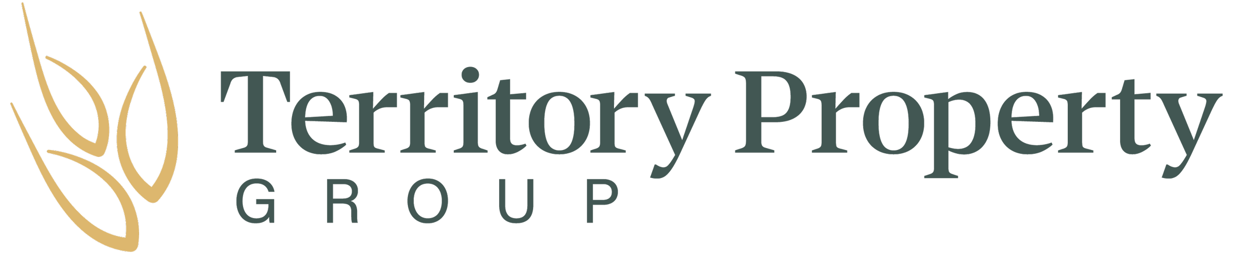 Territory Property Group logo with stylized gold leaves and dark gray text