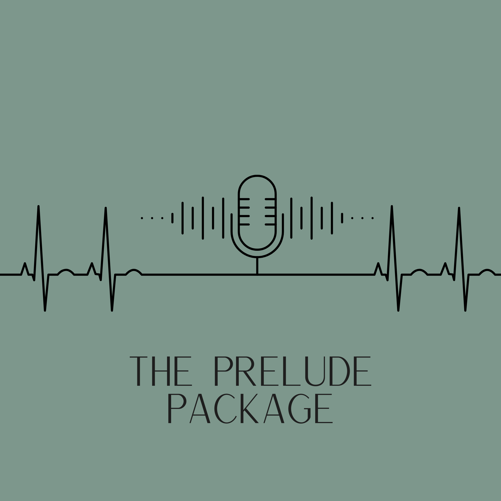 Graphic design featuring a microphone integrated into a sound wave pattern, with the text "The Prelude Package" below.
