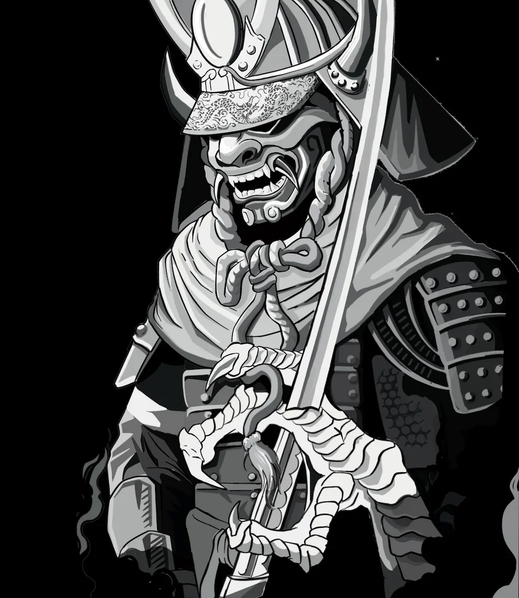 Diseño de tatuaje personalizado de Samurái con máscara diabólica