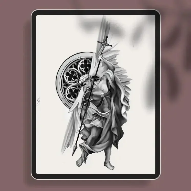 Diseño final de tatuaje personalizado de Arcángel San Miguel