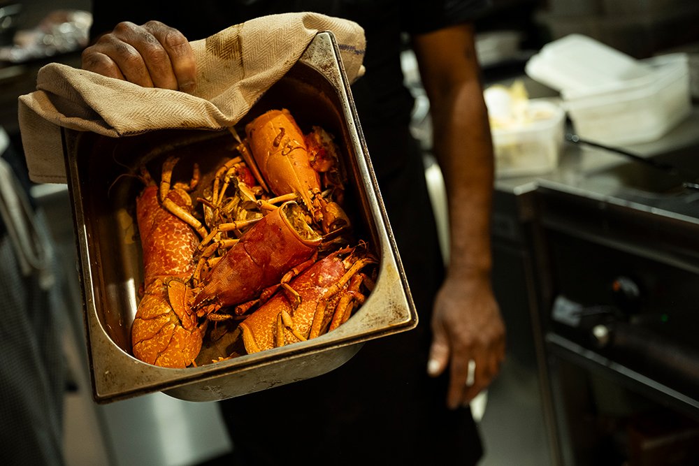Fresh lobster in the kitchen at Shuck before being turned into lobster bisque.