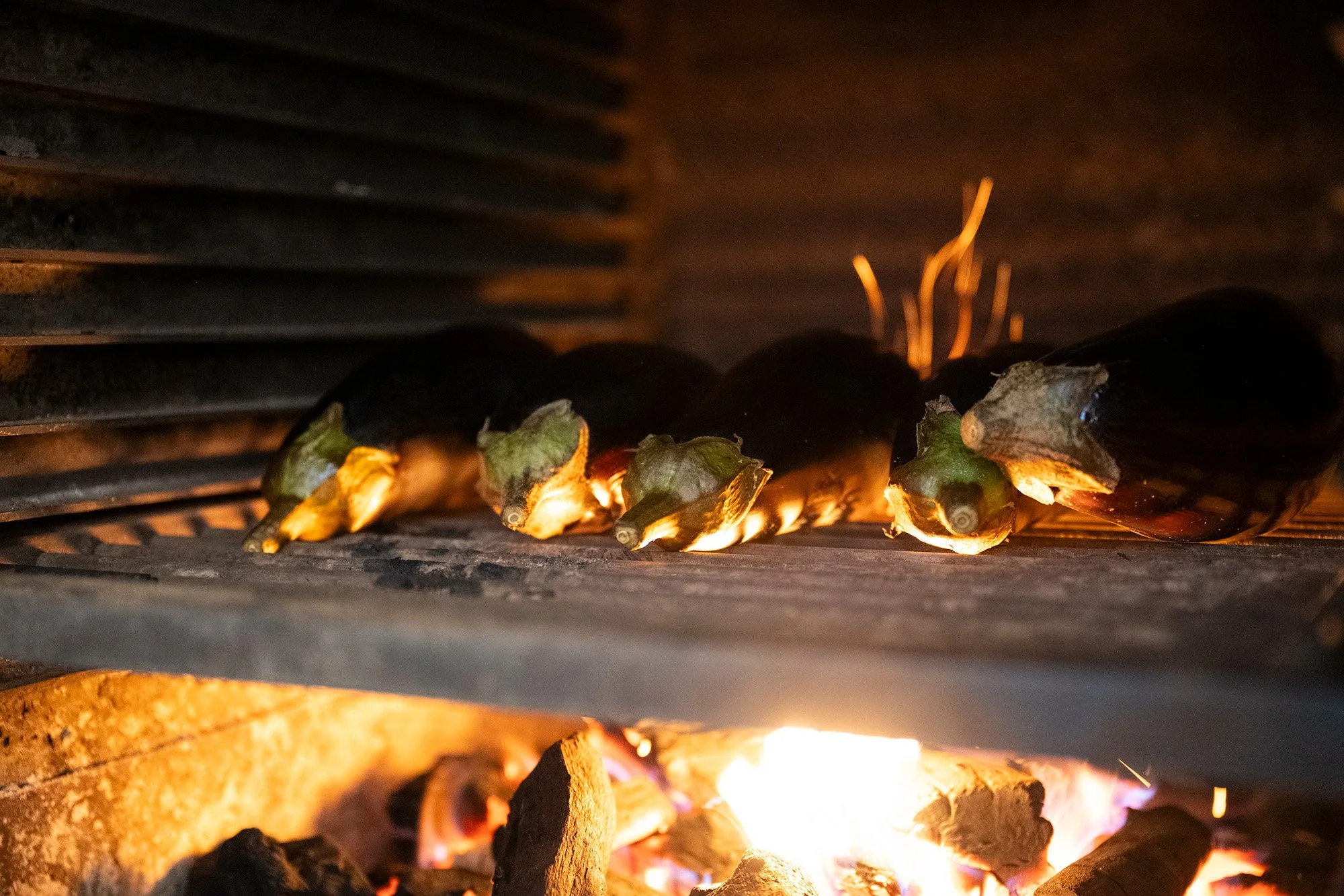Charcoal grill in use at Shuck.