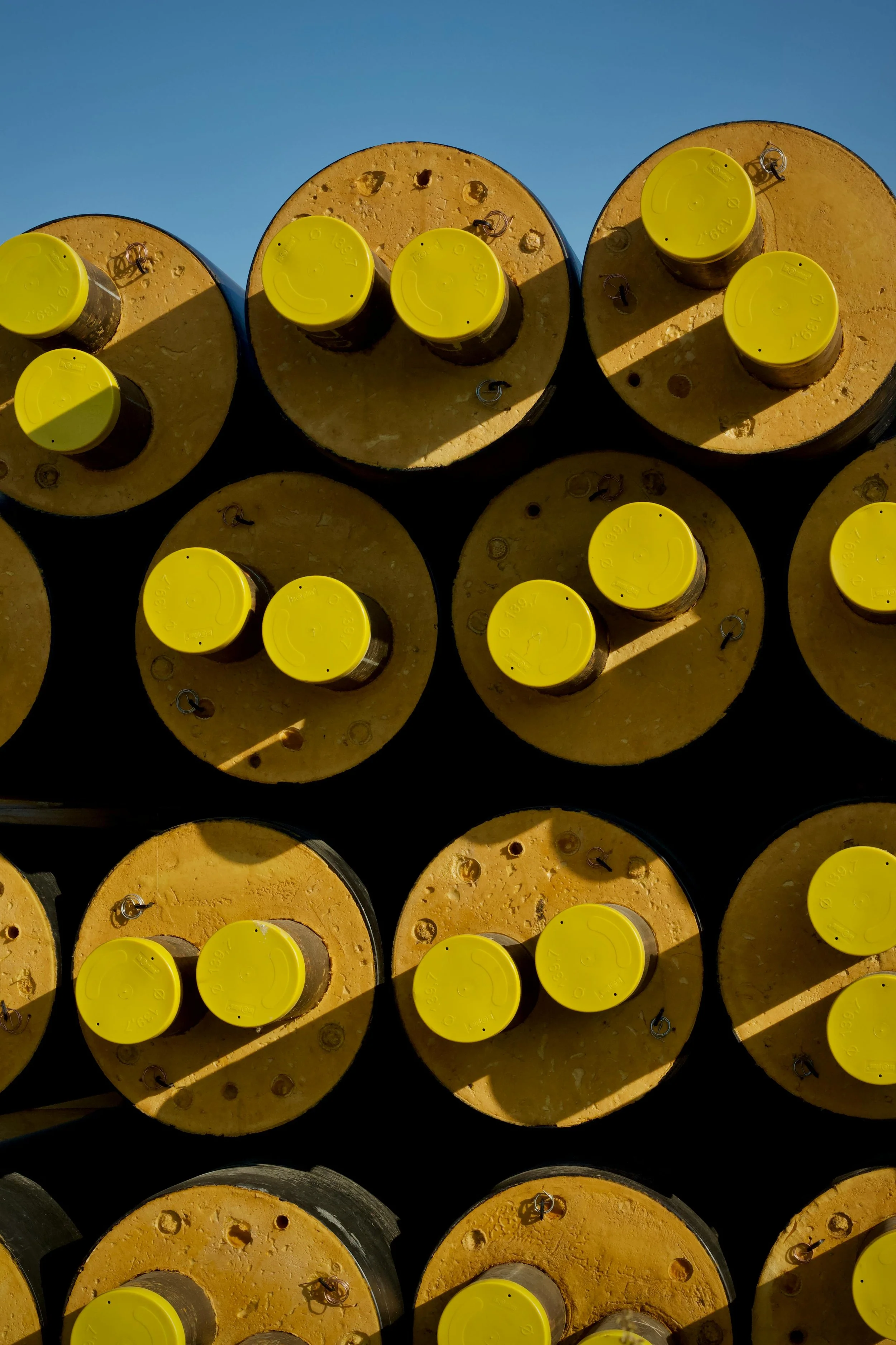 Close-up of the supply of preinsulated pipework ready for installation