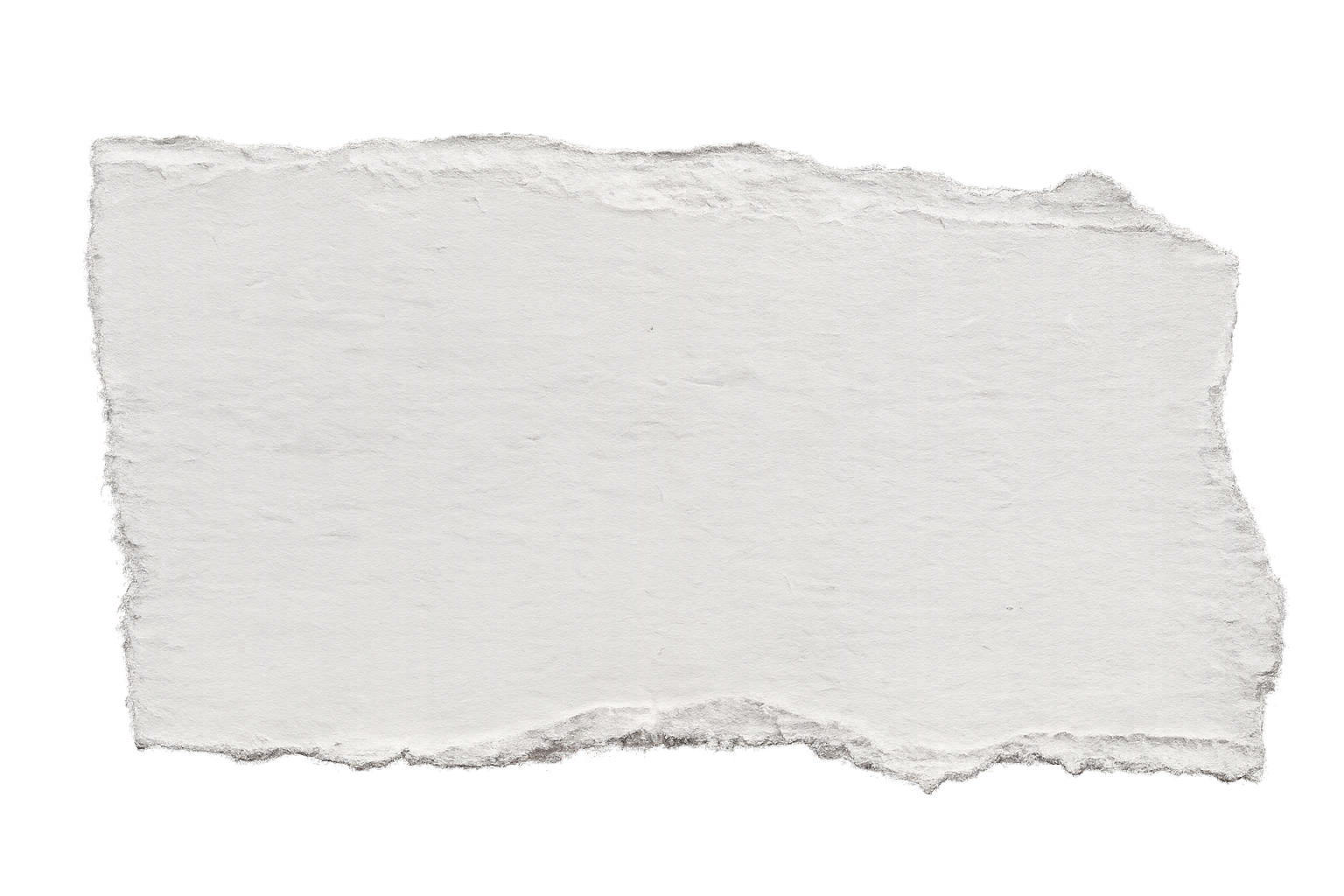 A torn piece of white paper with rough, uneven edges.
