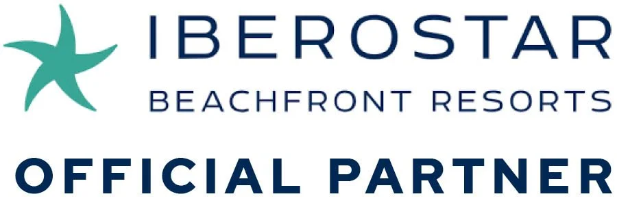 Logo of Iberostar Beachfront Resorts with a stylized starfish and text indicating an official partnership.