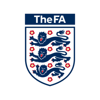 The logo of The Football Association (The FA) featuring three blue lions with red flowers on a shield background.