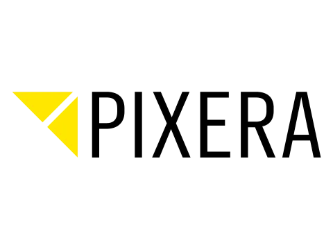 Pixera logo with a yellow triangle and black text