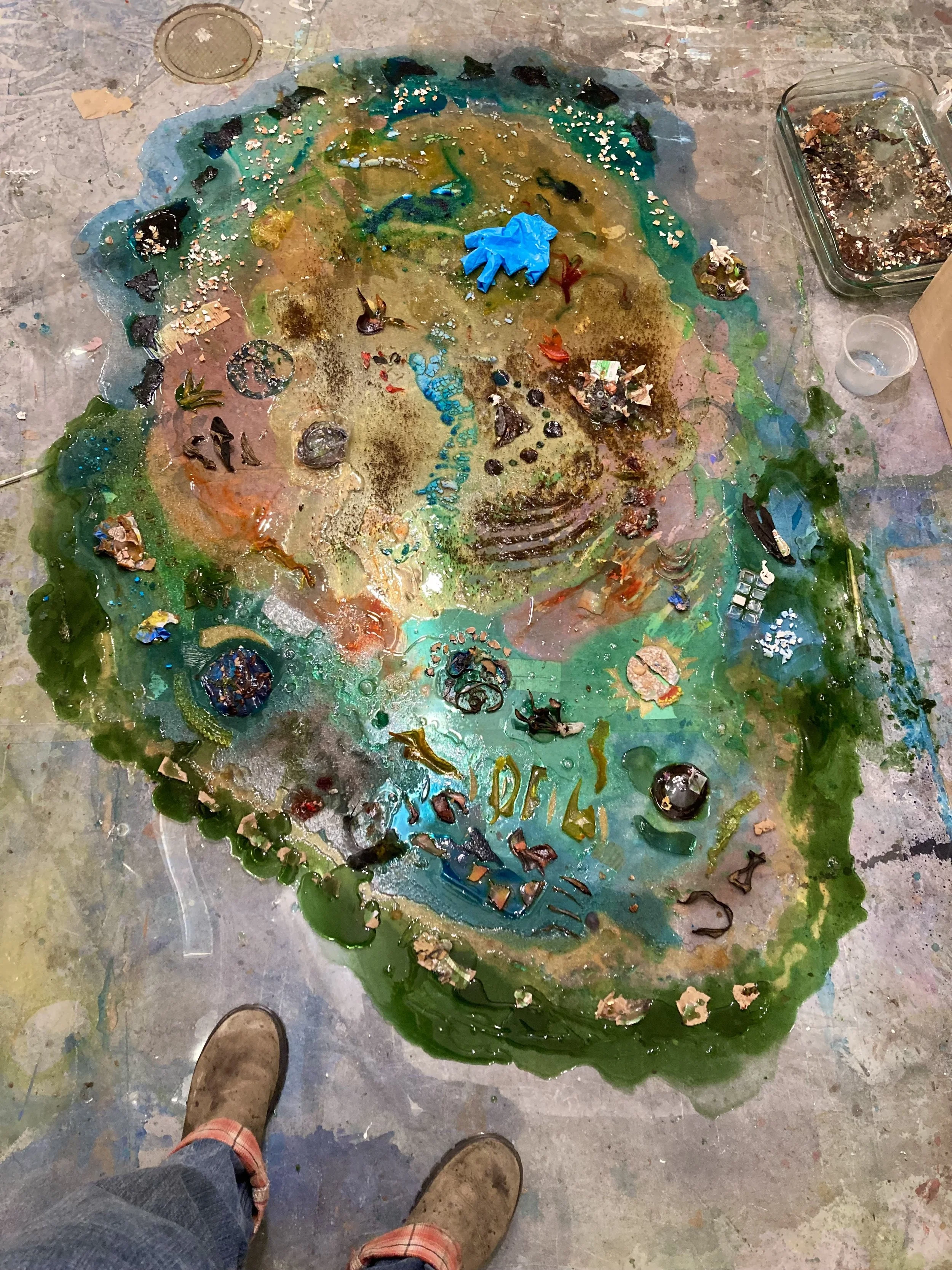 a bioplastic piece for my thesis, drying on the floor of my studio.