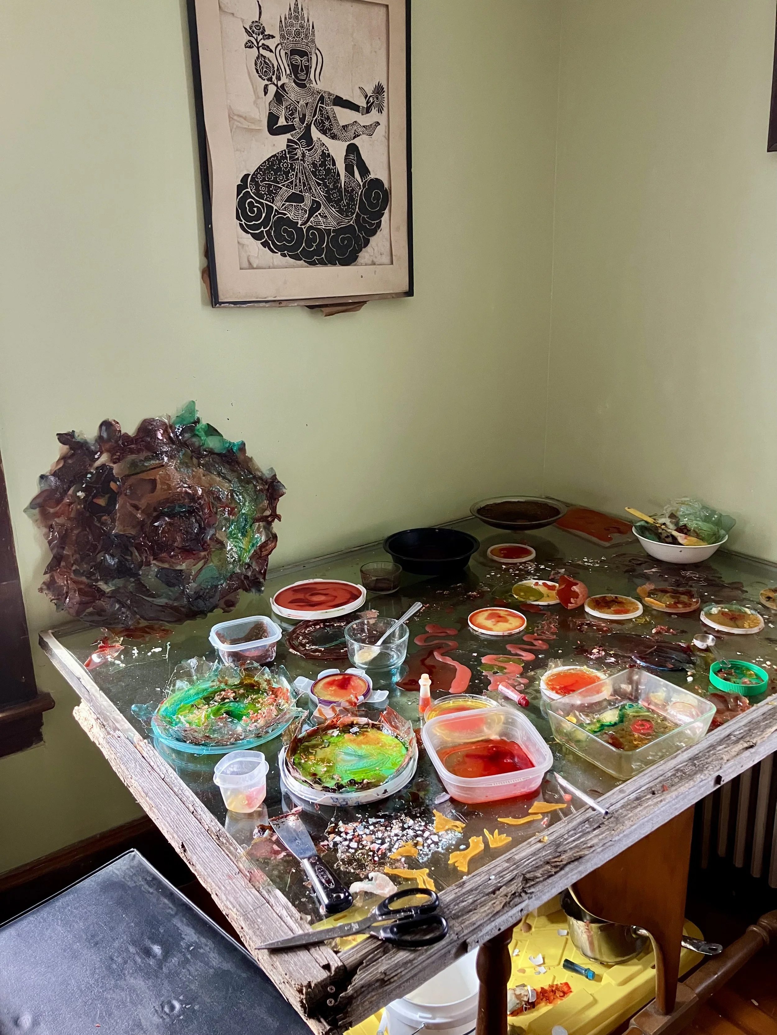 bits of bioplastic, drying in my living room.