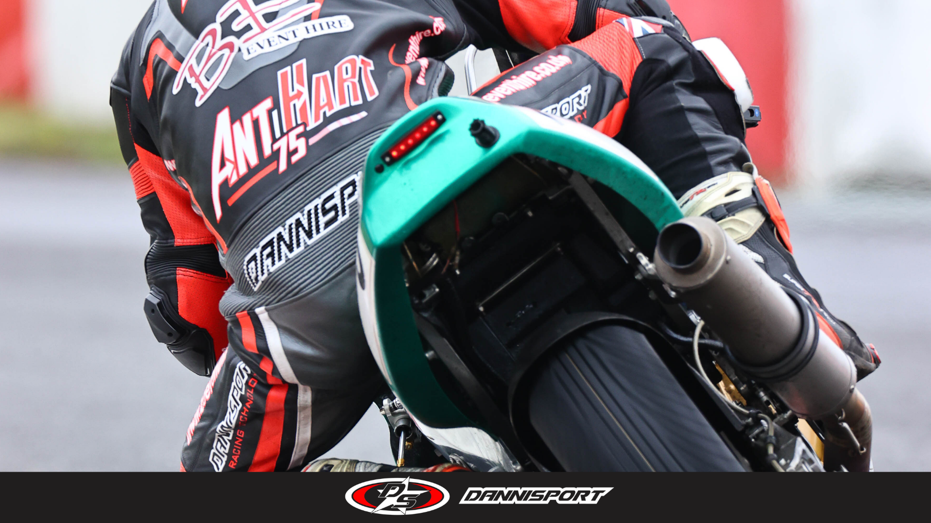 Racing leathers on motorbike rider on the track Mark Hose