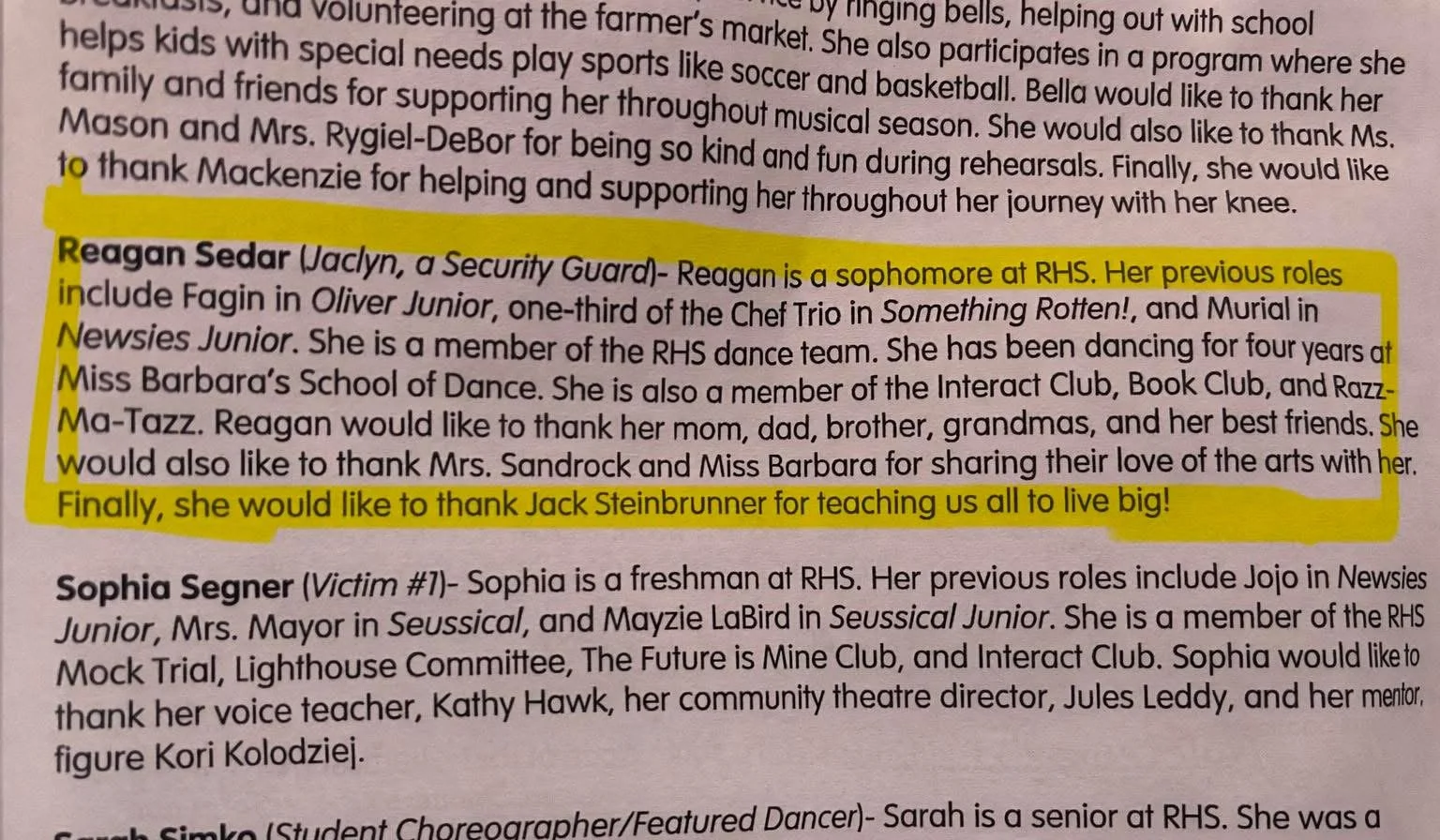 March 7, 2026-Reagan making a tribute to Jack in her playbill!