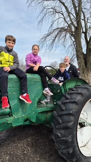 March 25, 2026- Jack's cousins, Simon, Gwen and Reid, LIVING BIG on some John Deere tractors. 