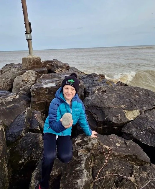 March 18, 2026-Jack's cousin, Simon, had a pencil in his pocket and left a note on a rock, LIVE BIG LIKE JACK in Lake Erie. 