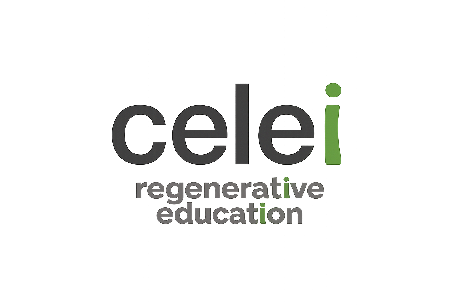 Logo con scritte 'cele', 'regenerative', 'education', con alcune lettere in verde e un effetto sfocato