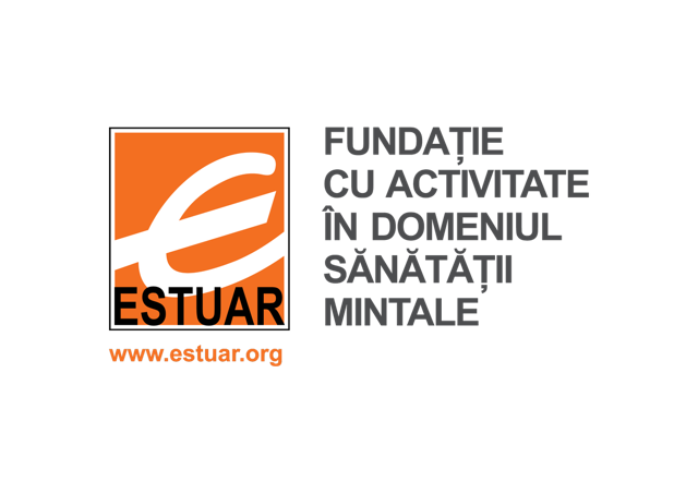 Logo di Estuar con il testo 'FONDATIE CU ACTIVITATE IN DOMENIUL SĂNĂTĂȚII MINTALE' e il sito web www.estuar.org