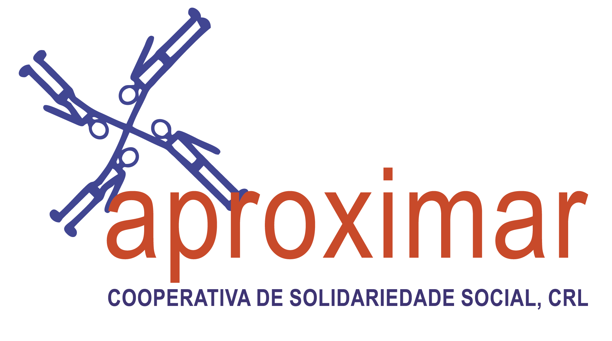 Logo della Cooperativa di Solidarietà Sociale CRL con un disegno stilizzato di persone che si aiutano a vicenda e la scritta 'aproximar' in grande, seguita da 'COOPERATIVA DE SOLIDARIEDADE SOCIAL, CRL'.