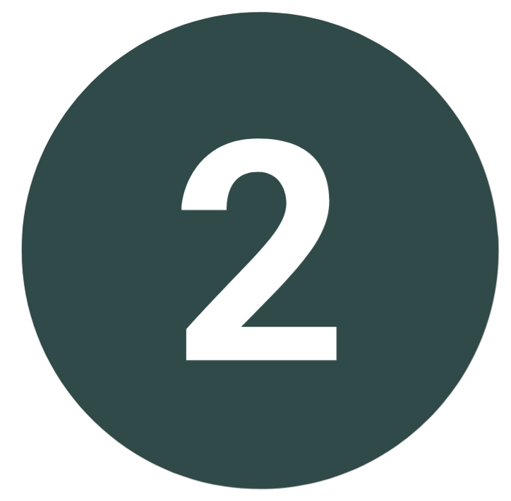 A dark gray circle with a large white number 2 in the center.