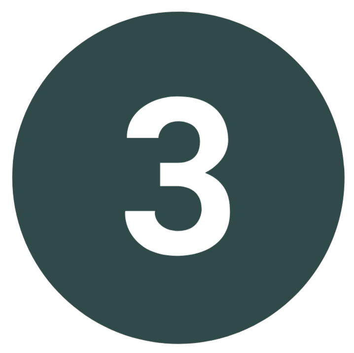 A dark gray circle with the number three in white text in the center.