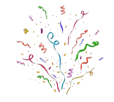Colorful confetti and streamers against a black background, celebrating a festive occasion.
