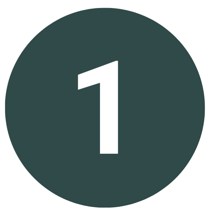 A dark gray circle with a large white number 1 in the center, resembling a countdown or step indicator.