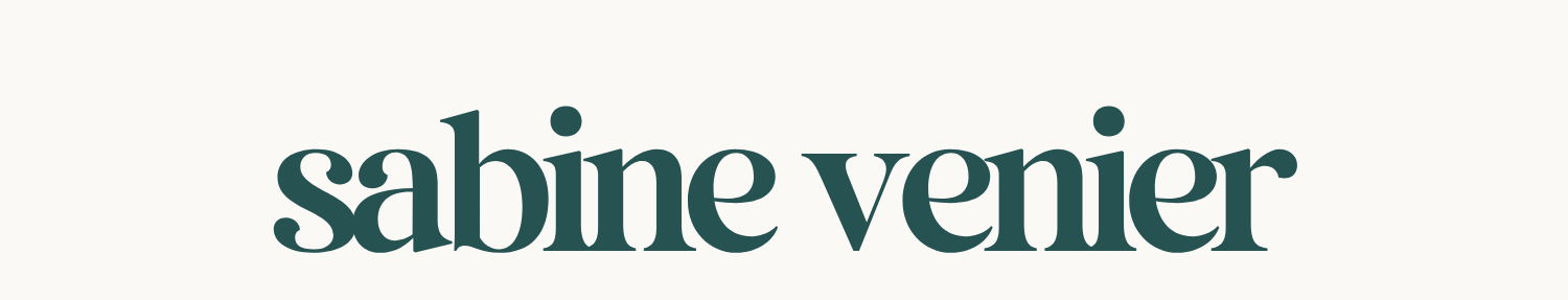 Text logo. The name Sabine Venier written in stylized dark green text on a light background.