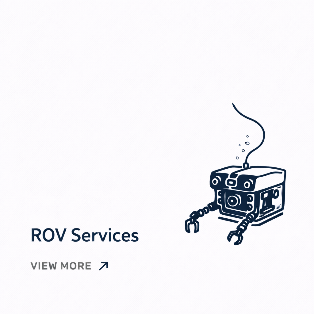 Illustration of a robot with robotic arms and smoke coming from its head, next to the text 'ROV Services' and a link labeled 'VIEW MORE'.