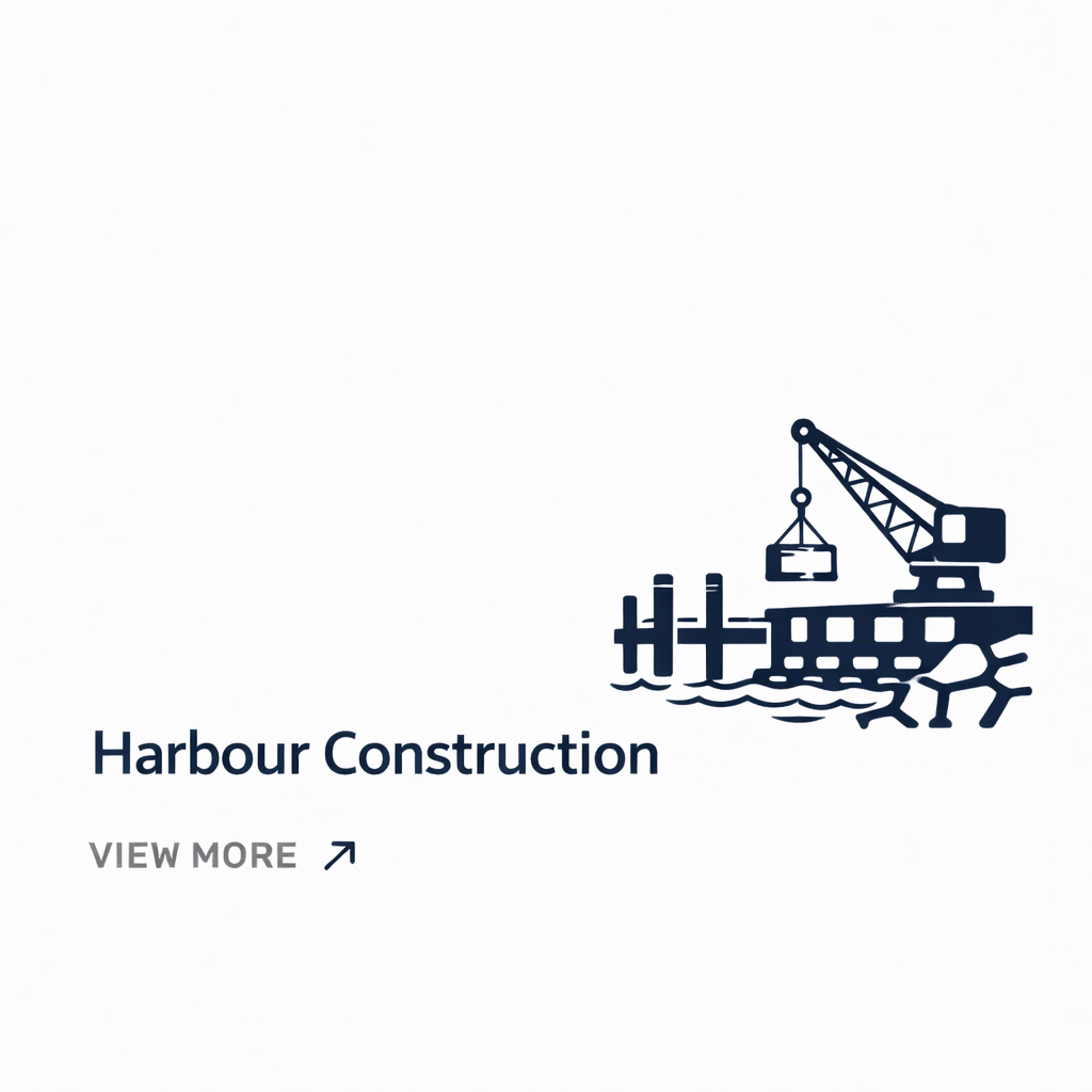 Icon illustration of a harbor with cranes, construction pier, and water.
