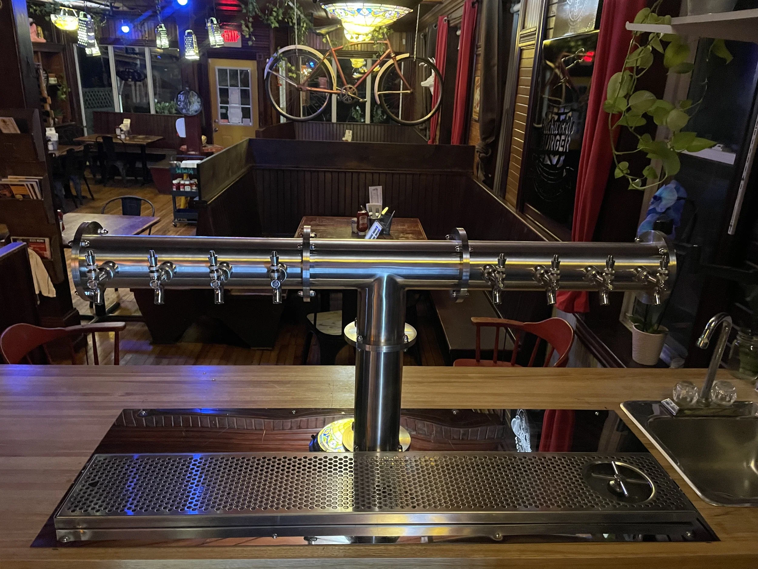 Draft beer tower and line installation in bar