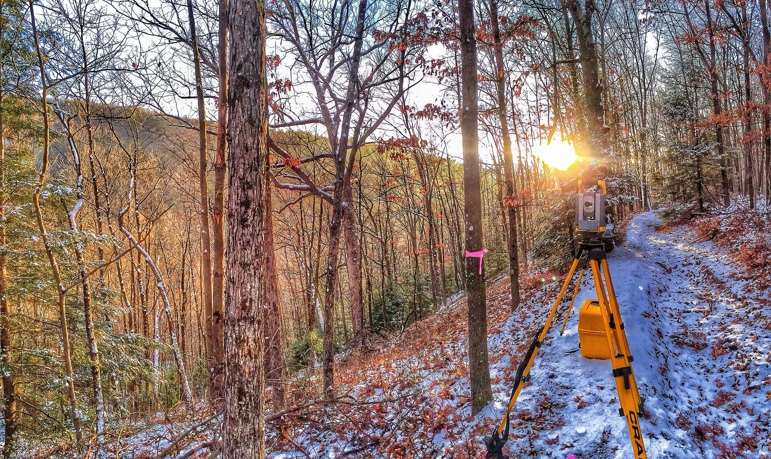 Total station setup for a boundary survey in Dallas, Luzerne County, PA.
