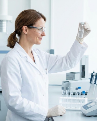 A female performing an independent drinking water sample test
