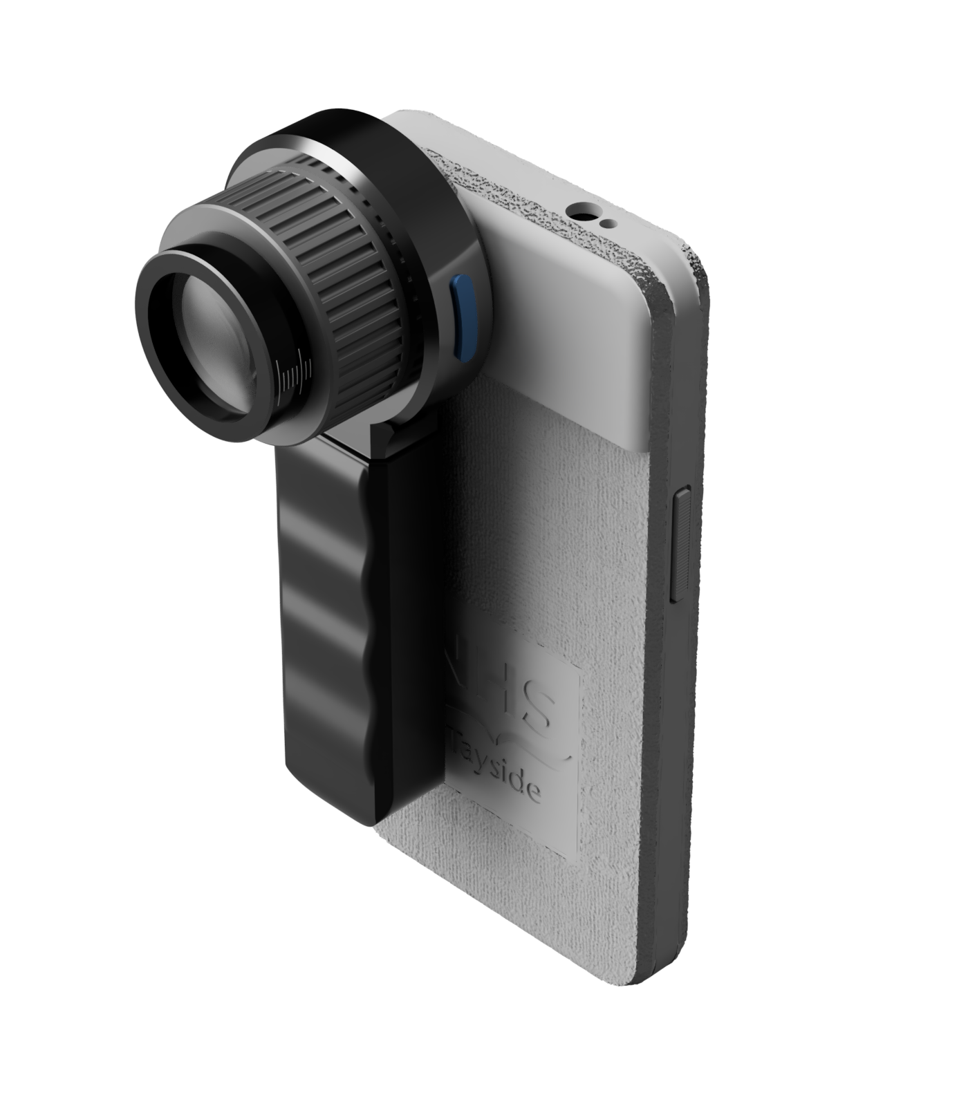 A Fujifilm Instax Mini instant camera with a built-in camera lens and a grip strap.