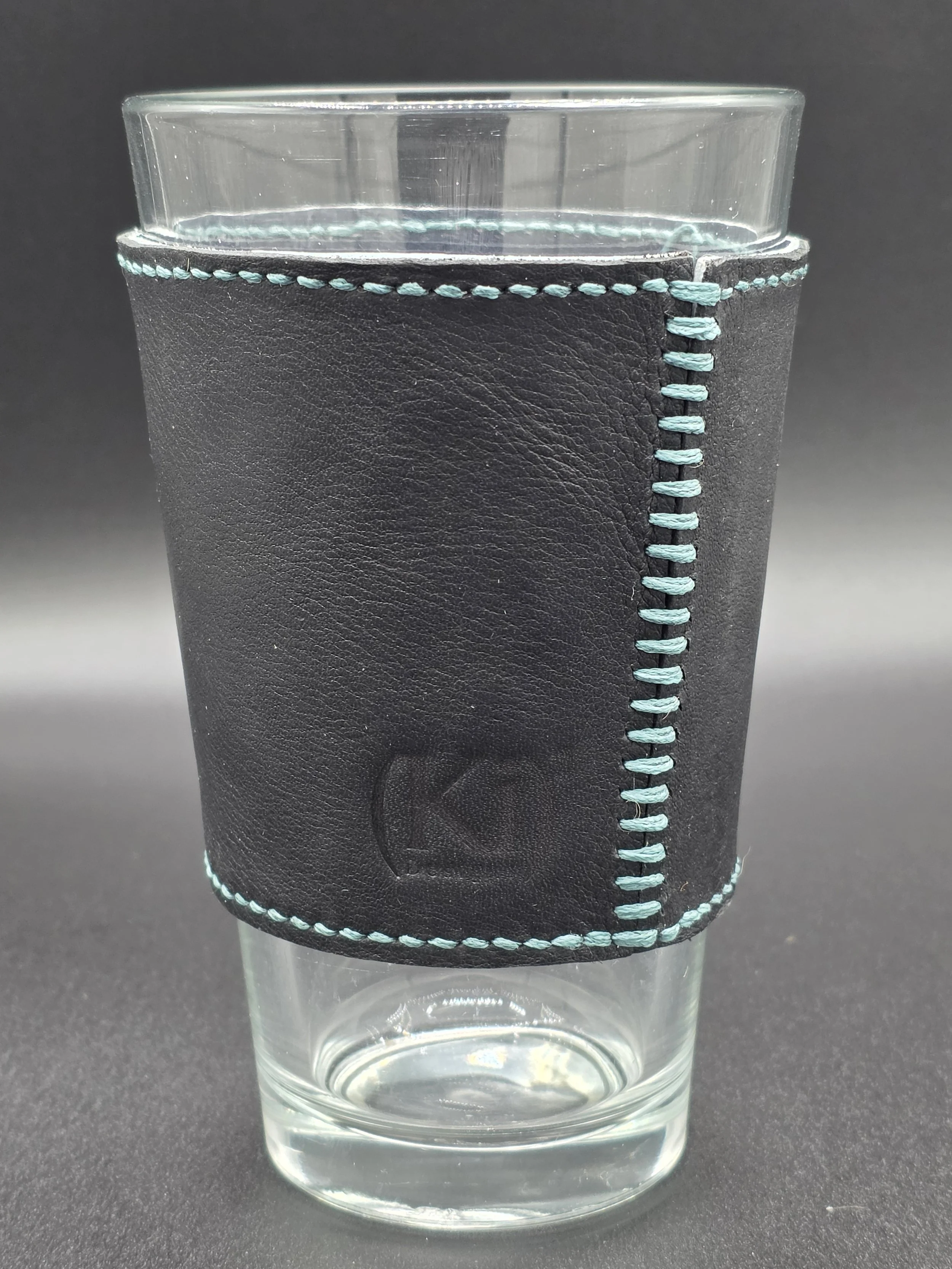 Scrappy Pint Drinkin' Buddy: Pebbled Black with Teal Thread