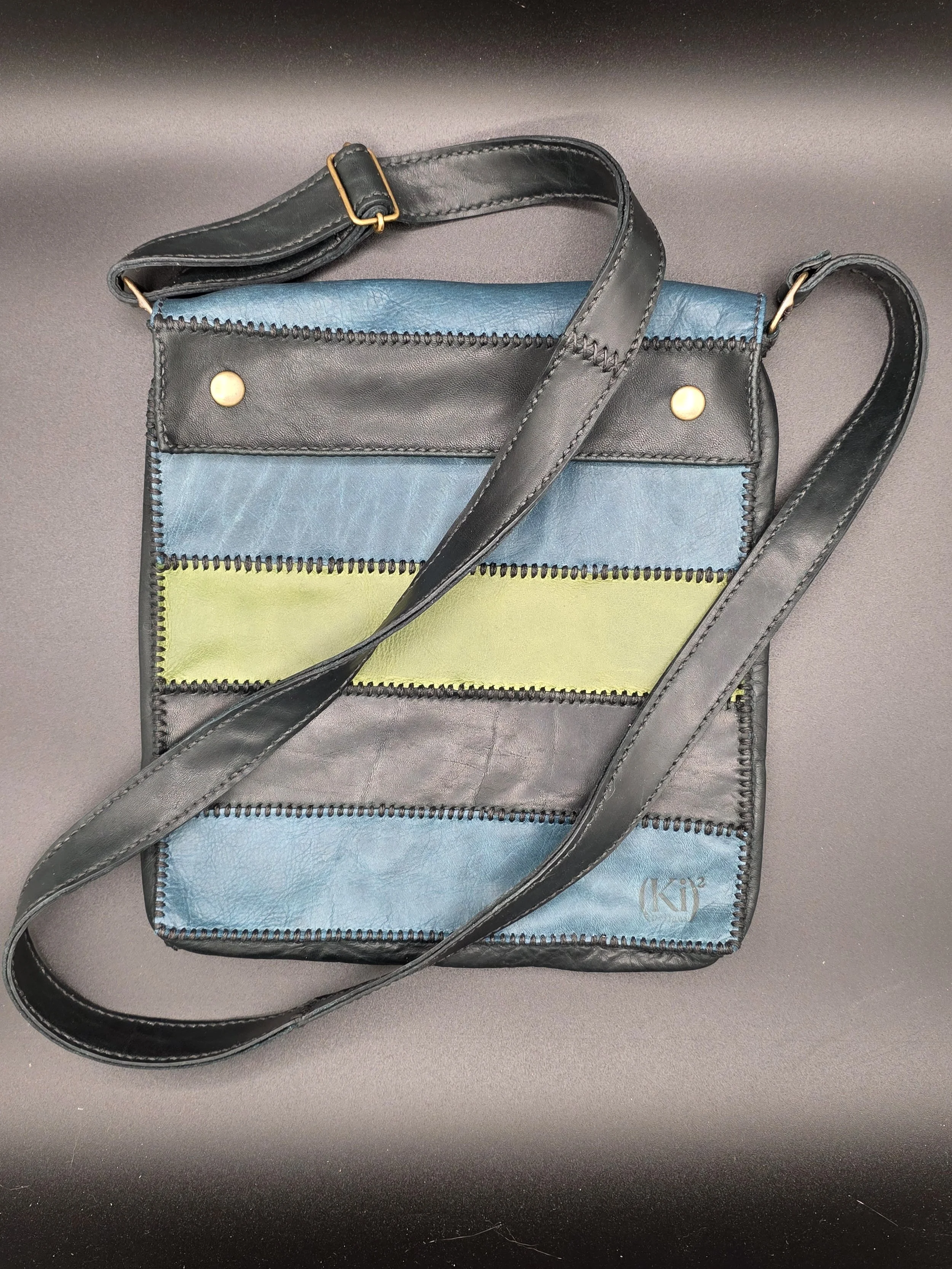 Blue, Green & Black Stripe-Patterned Crossbody