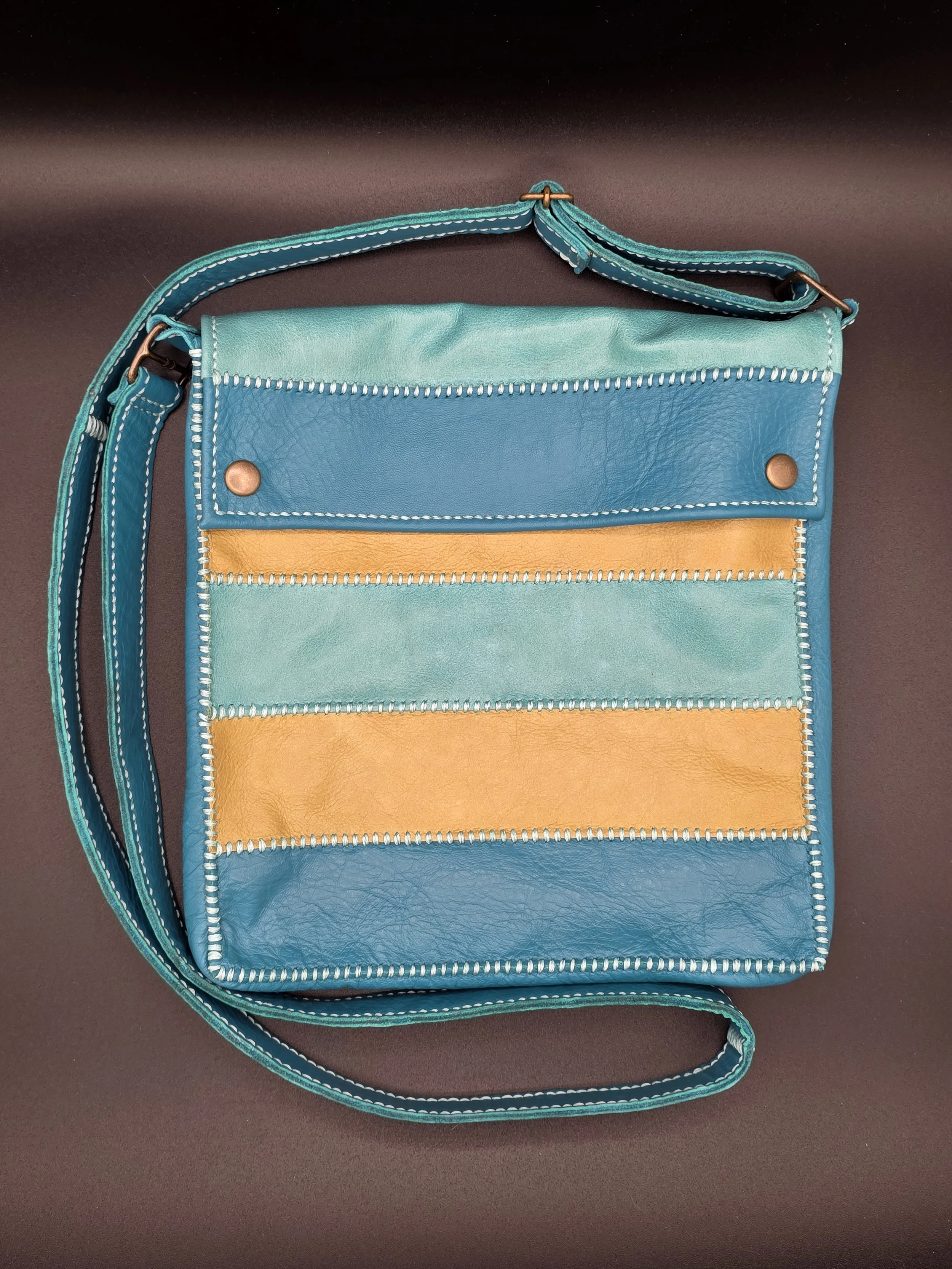 Aqua, Seafoam & Lime Striped Crossbody