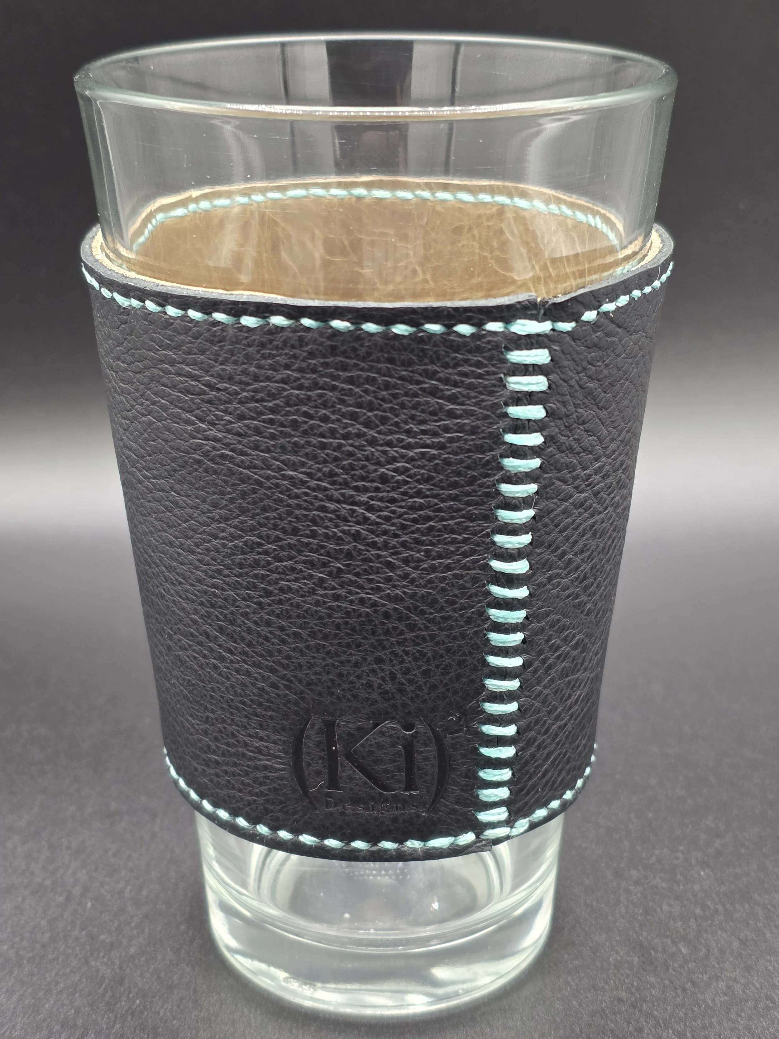 Scrappy Pint Drinkin' Buddy: Pebbled Black with Aqua Thread