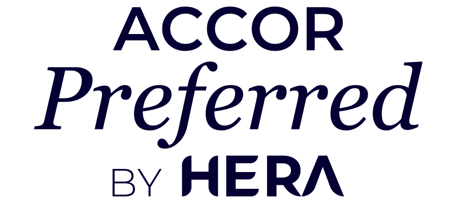 Text graphic that says 'ACCOR Preferred by HERA' in dark blue letters on a black background.