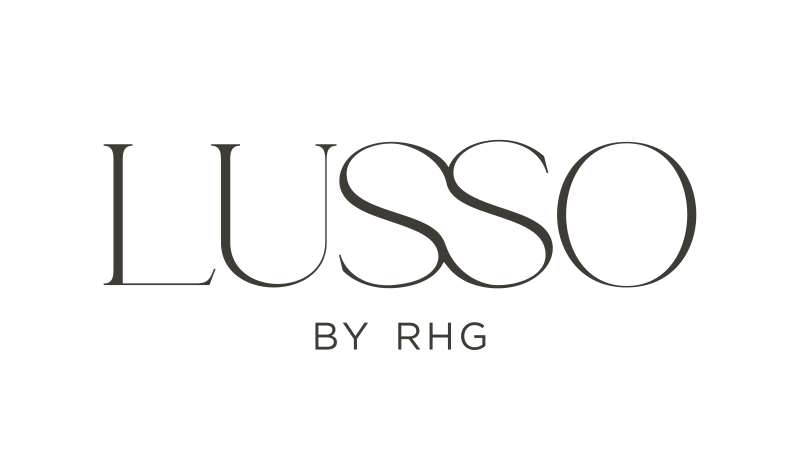 Black and white logo for 'LUSSO by RHG' in stylish font.