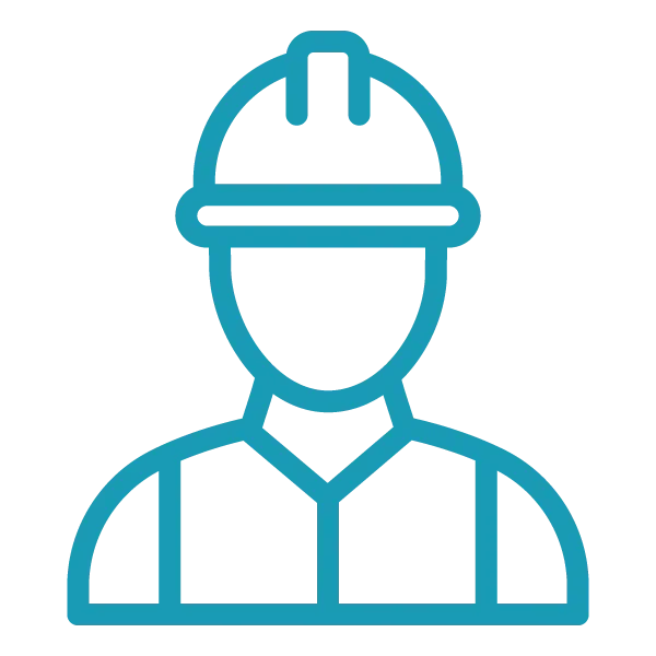 Icon einer Person mit Schutzhelm, steht für kompetentes Fachpersonal und Beratung.